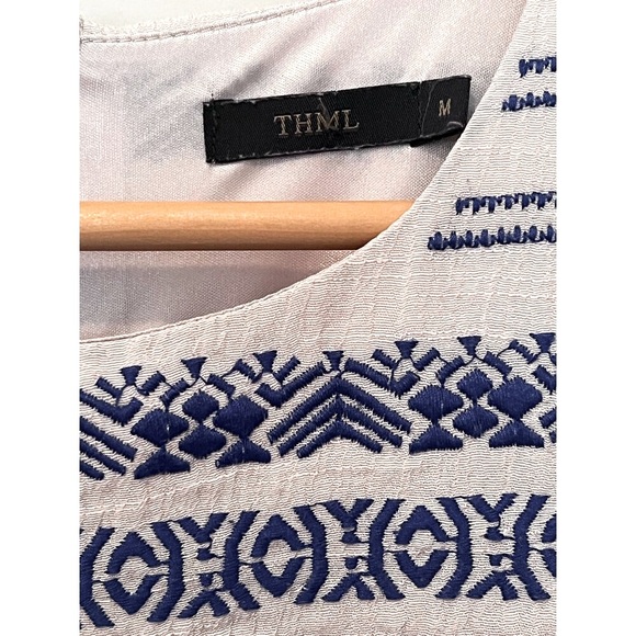 THML Women's Cream & Blue Embroidered Dress, Size M - Picture 6 of 11
